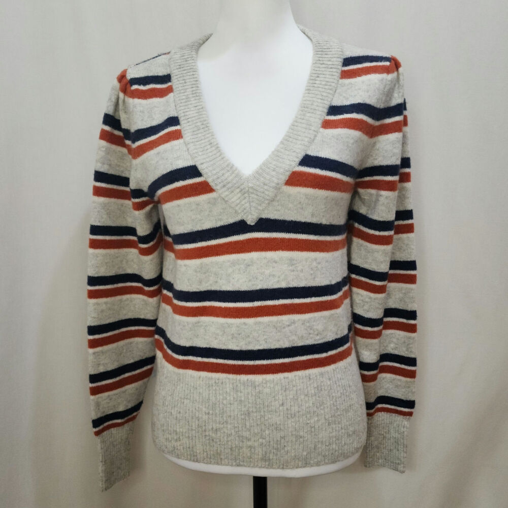 Madewell Striped Westgate V-Neck Sweater in Coziest Yarn, Size XS